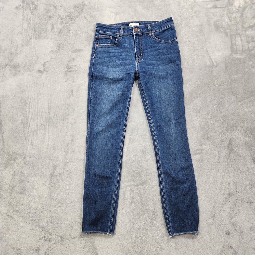 H&M Jeans Womens 4 Blue Mid Rise Skinny Raw Hem Ankle Slim Stretch Denim Casual‎